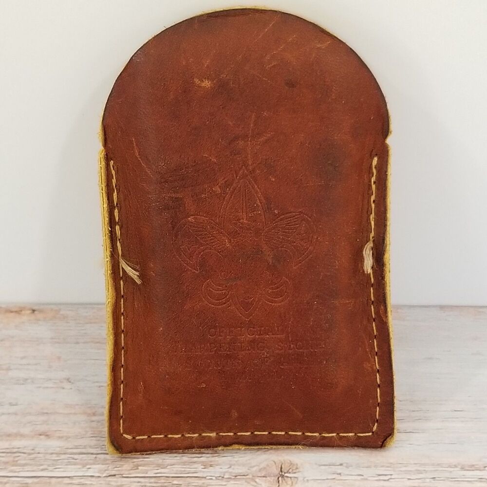 Official Boy Scout Sharpening Stone in Embossed Leather Pouch